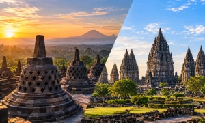 Panorama Borobudur dan Prambanan Saat Fajar